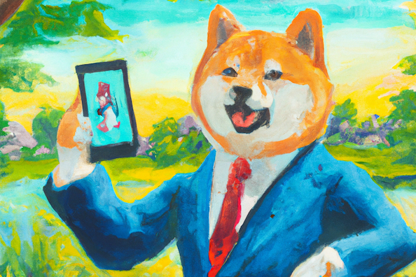 We generated this image using DALL-E and the prompt “an oil portrait of a Shiba Inu wearing a business suit and holding an iPhone, in the style of Claude Monet.”